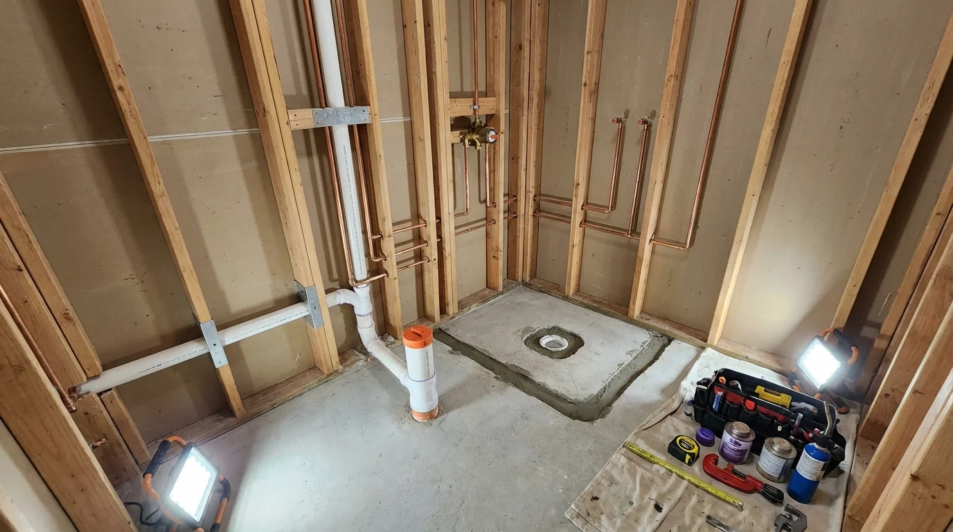 Bathroom rough-in plumbing during remodel by Johns Plumbing LLC in Allen