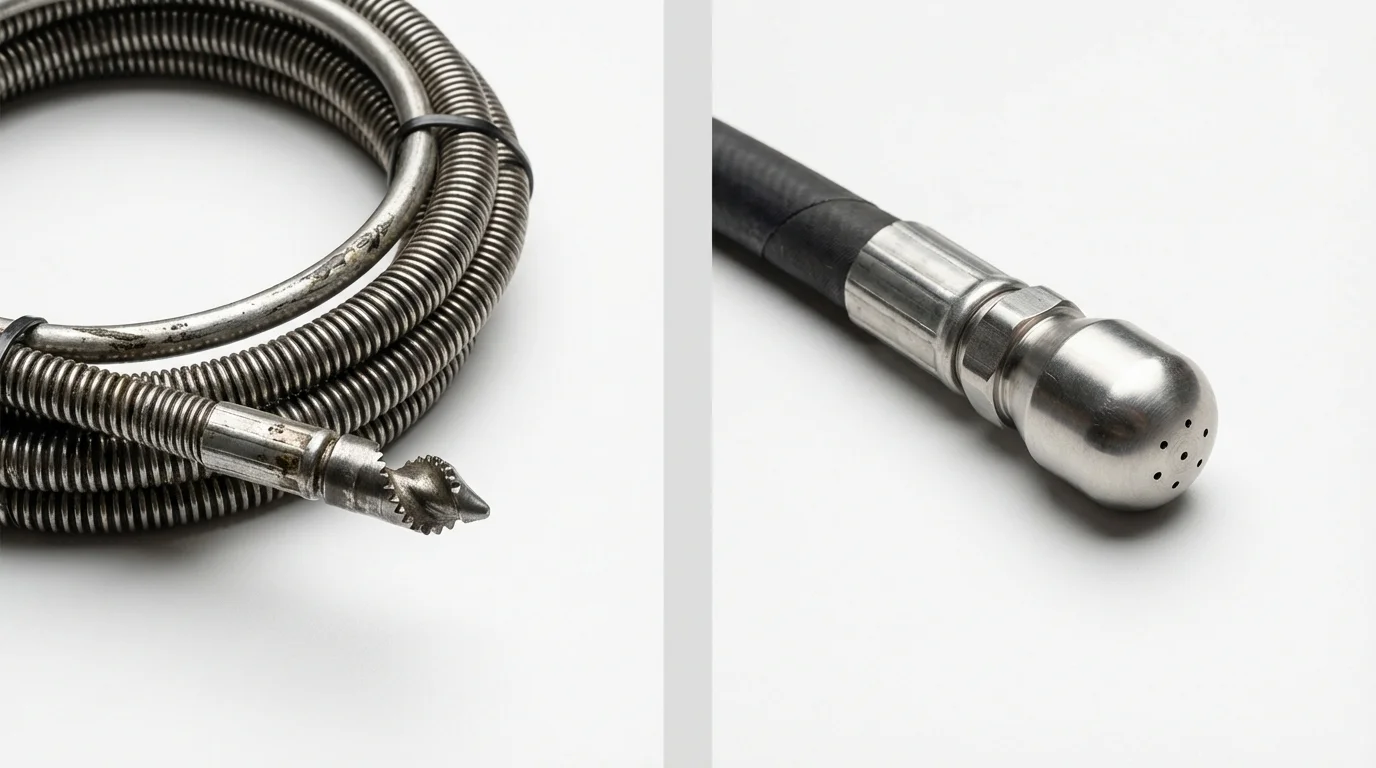 Drain snake cable and hydro jetting nozzle used for drain cleaning in Allen, TX