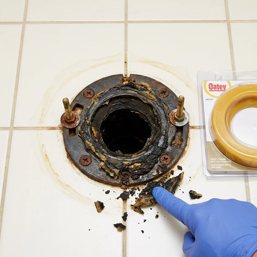 Failed wax ring showing water seepage at the base of a toilet in a Allen, TX home