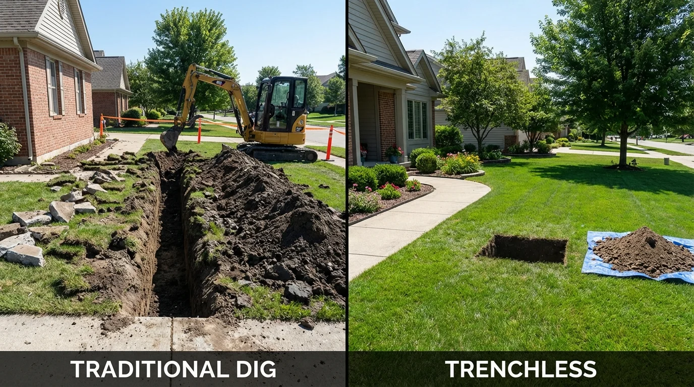 Trenchless sewer repair with minimal yard damage versus traditional excavation in Allen, TX